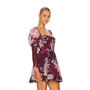Bardot Evermore- Burgundy Floral Corset Mini Dress